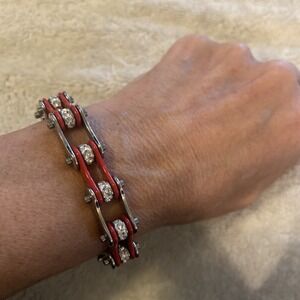 Ladies Stainless Steel And Rhinestone Motorcycle Chain Bracelet by ATC LLC